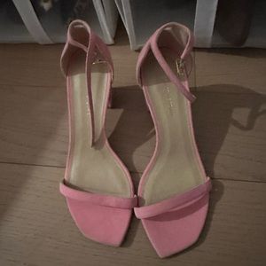 Stuart Weitzman Amelina Pink Suede Ankle Strap Heeled Sandals